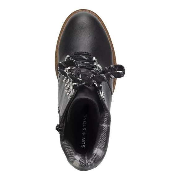 SUN STONE Women's Hiking Boots Black Lace Up Octavia Round Toe Block Heel  10 M - Picture 2 of 5
